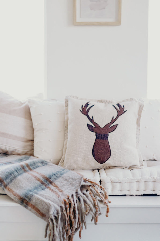 Cotton + Flannel Deer Pillow - Heyday