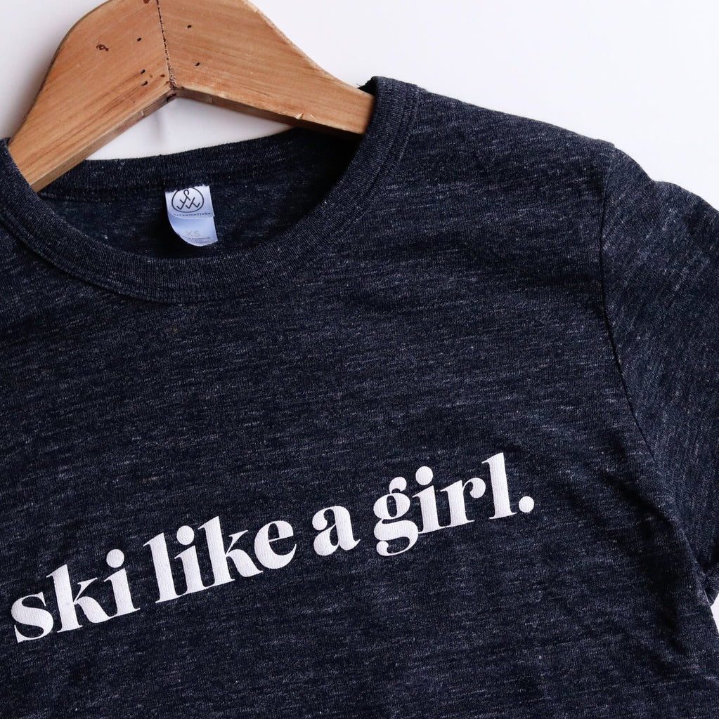 Ski Like a Girl Heather Black Short Sleeve Shirt - Heyday