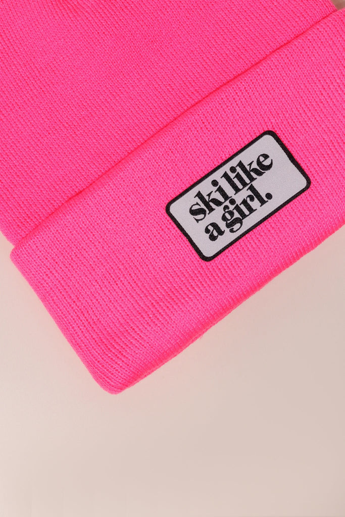 Ski Like a Girl Hot Pink Ribbed Beanie - Heyday